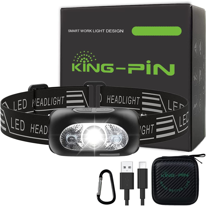 Світлодіодний налобний ліхтар King Pin Headlight з 4 режими світла та датчиком руху