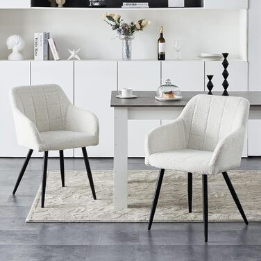 Крісла для їдальні CLIPOP з підлокітниками, штучна шкіра, для кухні, вітальні (набір 6 шт., Boucl&eacute; Небесно-білий)