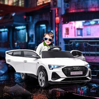 HOMCOM Електромобіль для дітей 12V, модель Audi E-tron з дистанційним керуванням, ременем безпеки, музикою (MP3/USB/TF), ідеальний для дітей 3-5 років, максимальна швидкість 3-5 км/год, колір – білий.