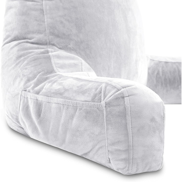 Подушка для чоловіків з підлокітниками - темно-сіра, для читання та відпочинку в ліжку | Premium Memory Foam | Знімна подушка для шиї