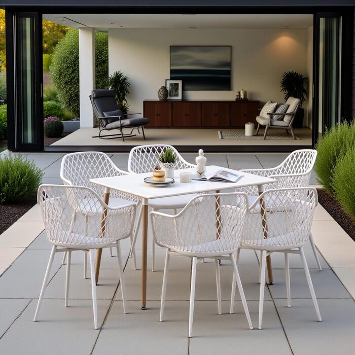 Набір садових стільців для відпочинку на терасі та балконі. Міцні крісла з підлокітниками, витримують до 120 кг, колір білий