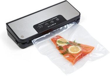 Вакууматор KLAMER Vakuumierer Pro 80 (2025) для сухих та вологих продуктів, для Sous Vide, сріблястий, з пакетами та шлангом