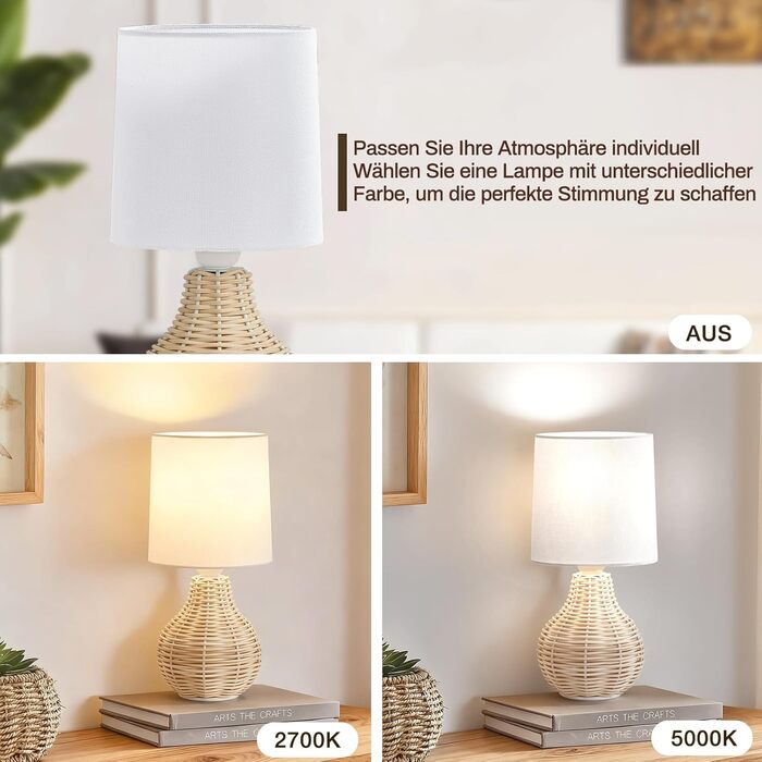 Настільна лампа GyroVu 2 шт. з ротангу, Бохо стиль, цоколь E27, для спальні, вітальні, читання