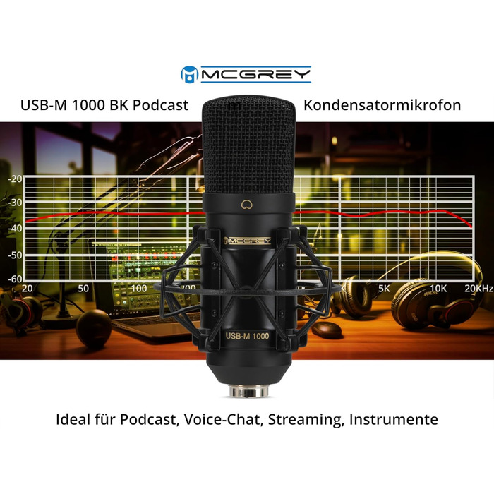 McGrey USB-M 1000 BK: Конденсаторний мікрофон для подкастів, стрімінгу та геймінгу. Чорний