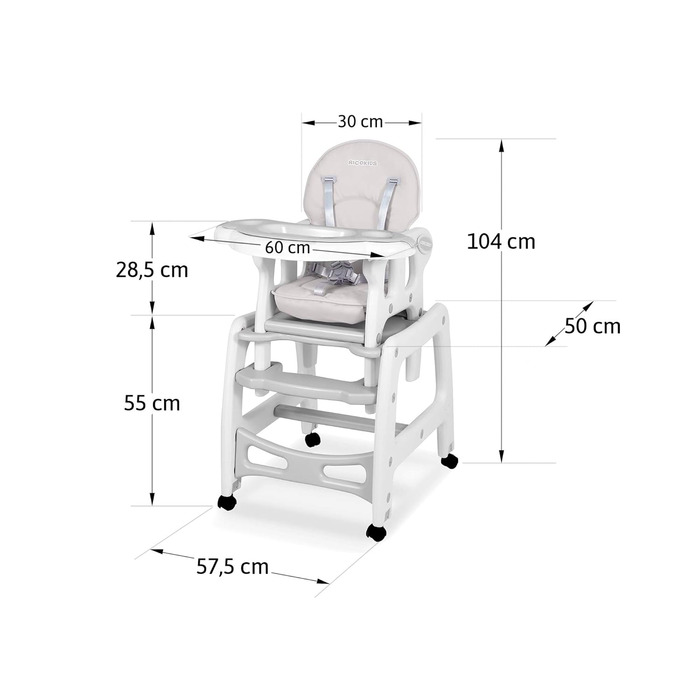 Дитячий стільчик Ricokids Sinco 5в1 - регульований, з функцією гойдання та нахилом спинки (сірий)