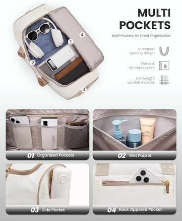 Сумка-рюкзак LOVEVOOK 37L: спортивна, для подорожей, з відділенням для взуття та мокрих речей, водонепроникна, для авіаперельотів (M, Хакі-беж)