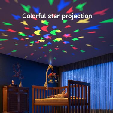 Мобіль для ліжечка TUMAMA з музикою та світлом, обертається, знімається, для дітей 0-12 місяців (білий)