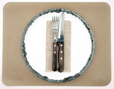 Набір скатертин BEEFSTONE© 6 шт. з PU шкіри, двосторонні, водонепроникні, миючі, з імітацією шкіри, 44 x 34 см (Чорно-коричневий/Бежевий)