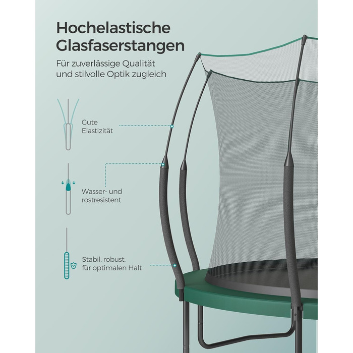 Батут SONGMICS для дітей та дорослих Ø305 см, зелений, з захисною сіткою та пружинами, вуличний