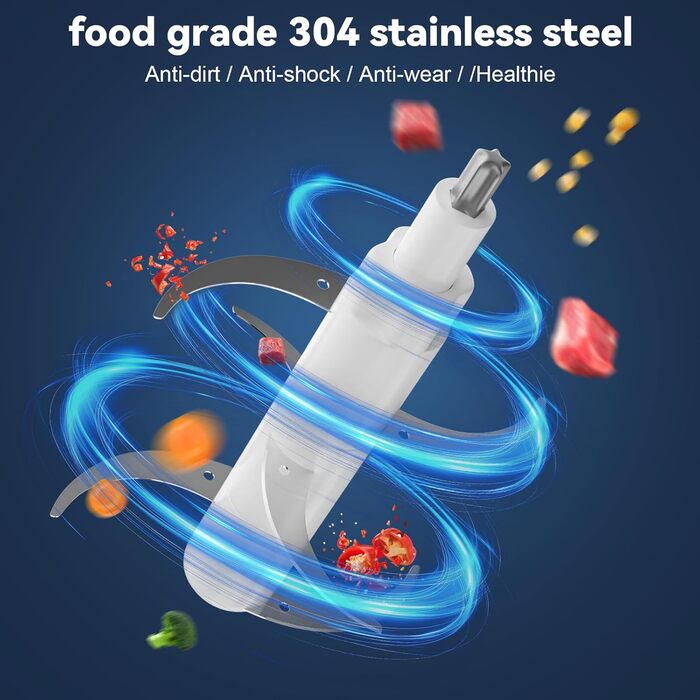Електричний подрібнювач для кухні з 3L скляною та 3L нержавіючою чашею, 300W, 2-лезові сталеві ножі, 3 швидкості, придатний для миття в посудомийній машині, для фруктів, овочів, м'яса