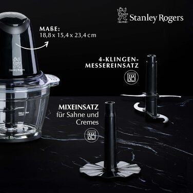 Блендер Stanley Rogers 500W з скляною колбою 1л, 4-лопатева система + насадка для змішування, 2 швидкості