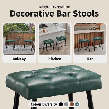 Набір з 2 барних стільців, м'яке сидіння з мікрофібри, ретро дизайн з підніжкою, висота 62.5 см, без спинки, для кухні, бістро, їдальні - сірий (зелений туфтинг)