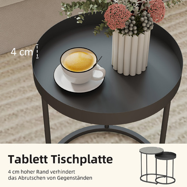 Набір з 2 журнальних столиків для вітальні, вкласні, з підносом, металеві, сірого кольору