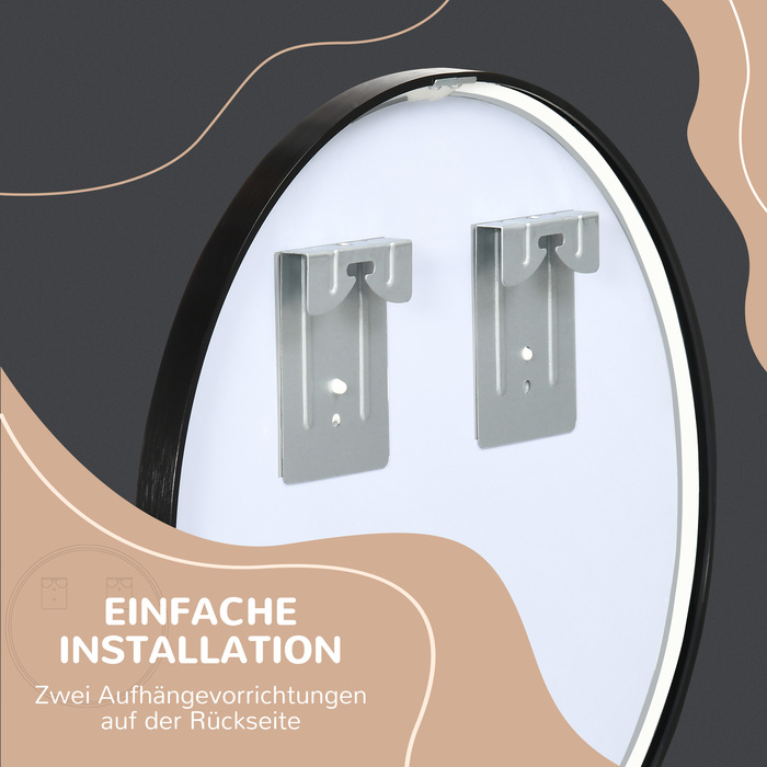 Круглий настінний дзеркало для ванної кімнати, спальні, коридору, з металевою рамою, колір: чорний, діаметр: 50 см