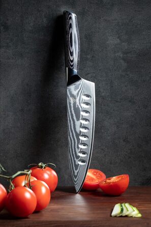 Кухонний ніж Wolfblood PRO Damast XL (33 см) з дамаської сталі 67 шарів, преміум-якість, для професійних кухарів, з дерев'яною ручкою, подарункова коробка, захист леза, сертифікований TÜV, 62 HRC