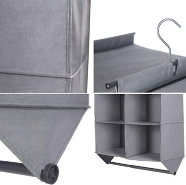 Органайзер для підвісних шаф MAX Houser, 4 секції, органайзер для підвісних шаф з вішалкою для одягу, складні полиці для зберігання речей з 3 металевими гачками (сірого кольору)