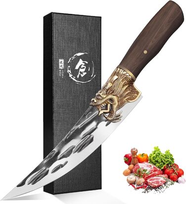 Кухонний ніж Purple Dragon: професійний шеф-ніж з ручкою з рожевого дерева | Для м'яса, риби та овочів