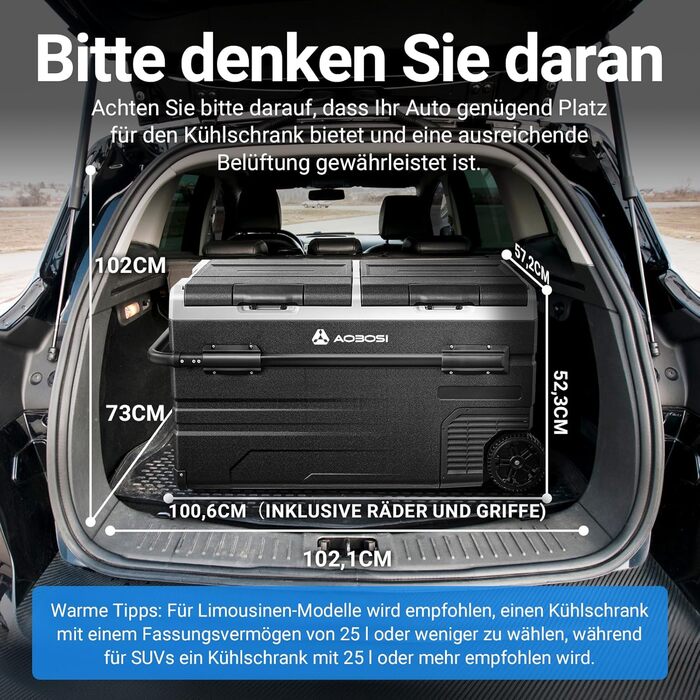 Компресорна холодильна сумка AAOBOSI з двома зонами, 115L, з Wi-Fi, USB, 12/24/240V, -20°C до 20°C для авто, вантажівки, човна, кемпінгу