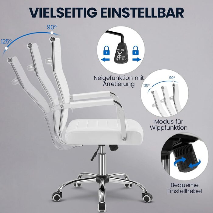 Офісне крісло Yaheetech з підлокітниками, офісний стіл, крісло для начальника, комп'ютерне крісло з високою спинкою, робоче крісло з функцією гойдання, біле, до 136 кг