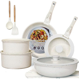 Набір посуду MDHAND 17 частин з гранітною емалевою поверхнею, антипригарне покриття, знімні ручки. Включає сковорідки, каструлі та супові горщики для приготування, смаження та тушкування.