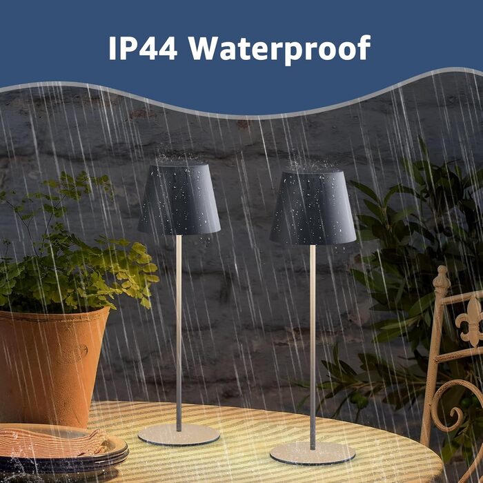 Набір з 2 LED-лампами настільними бездротовими, USB-C, диммування, сенсорне управління, для вулиці, кемпінгу, ресторану, тераси (чорний, сірий)