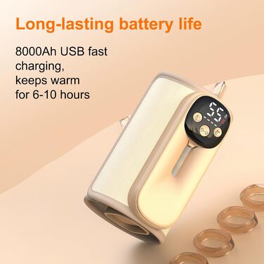 Підігрівач молока бездротовий з LED дисплеєм температури, 8000mAh, для дитячих пляшечок, в подорожах, 6 режимів, швидкий нагрів, USB-C зарядка, ізоляційний чохол для материнського молока, блакитний (жовтий)