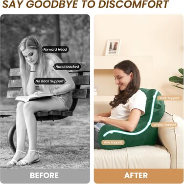 Подушка для читання та відпочинку в ліжку для дорослих, з підлокітниками, зелена