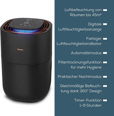 Зволожувач повітря Beurer LB 300 Plus: Тест-переможець Stiftung Warentest, холодне випаровування, індикатор вологості, фільтр-сушка, до 45 м²