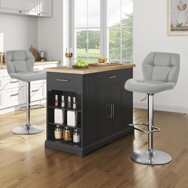 Барні стільці Yaheetech 2 шт. регульовані по висоті, обертаються на 360°, з підніжками та спинкою, з PU-шкіри, сірі (2 шт.)