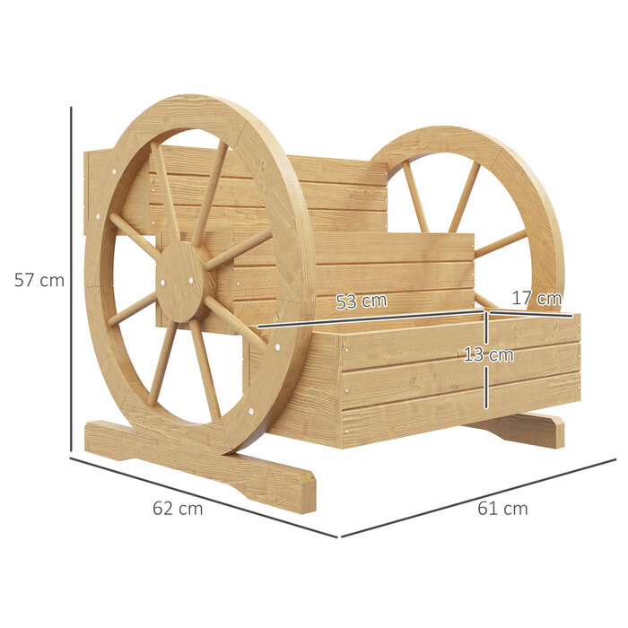 Високе грядка, 3 яруси, декор у вигляді колеса воза, натуральне дерево, 62 x 61 x 57 см