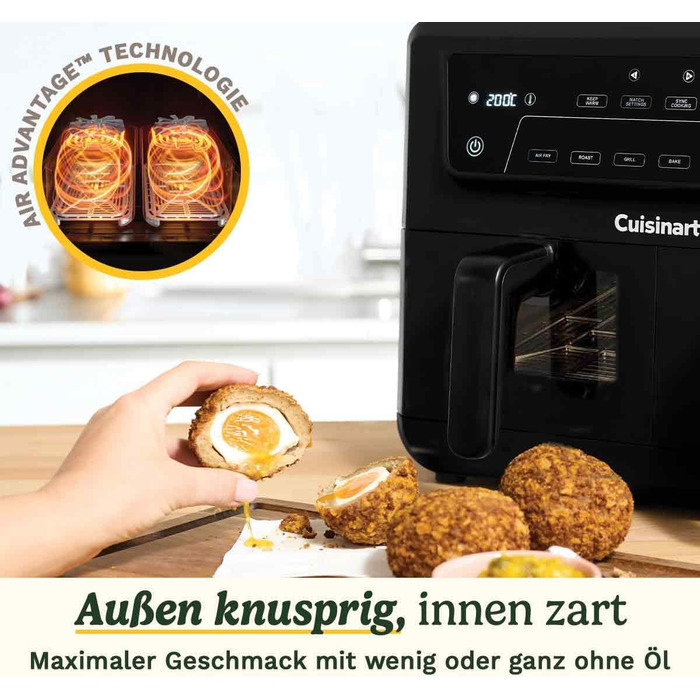 Фритюрниця Cuisinart XXL 10.4L з двома зонами нагріву | Без PFAS та хімікатів | Для смаження, грилю, випікання, дегідратації та підтримання тепла | 2 x 5.2L, 8+ порцій | Знімні деталі, придатні для миття в посудомийній машині (2 камери + скло)