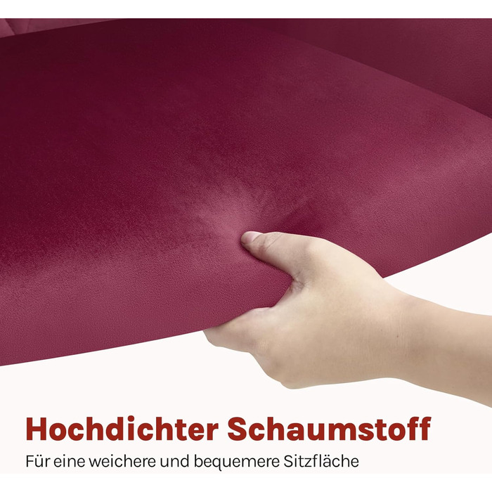 WOLTU Набір з 2 кухонних стільців з підлокітниками, для вітальні, кухні, їдальні. М'які стільці з оксамитовим покриттям, металеві ніжки, Бордовий колір