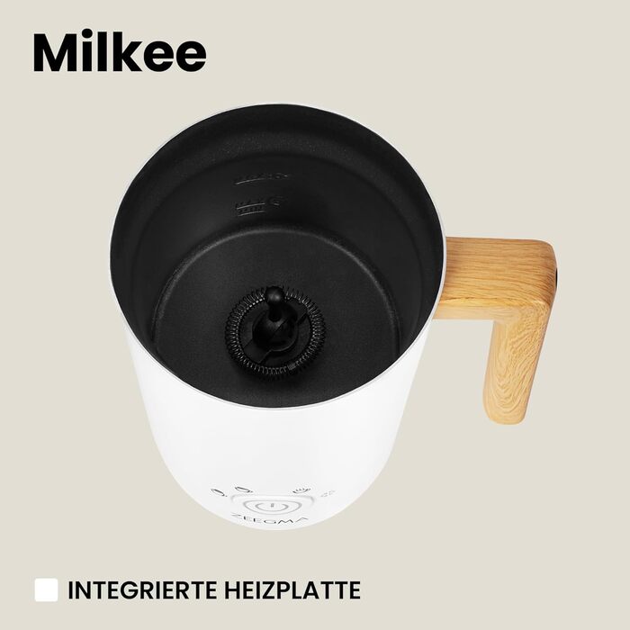 Електричний спінювач молока ZEEGMA MILKEE 500W, 650 мл, для капучино, лате, какао, антипригарне покриття, сенсорне керування, білий