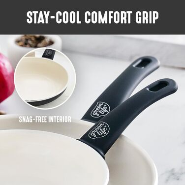 Набір кухонного посуду GreenLife Soft Grip 8 предметів, керамічне антипригарне покриття, чорний та кремовий, для приготування, тушкування, соусів, з кришками