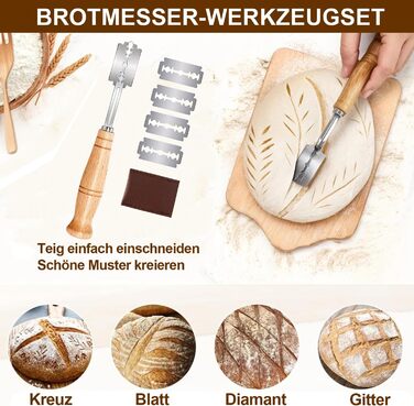 Набір для закваски: 2 форми для бродіння (овальна 25см, кругла 23см), скляний набір для закваски 900мл, аксесуари для випікання хліба