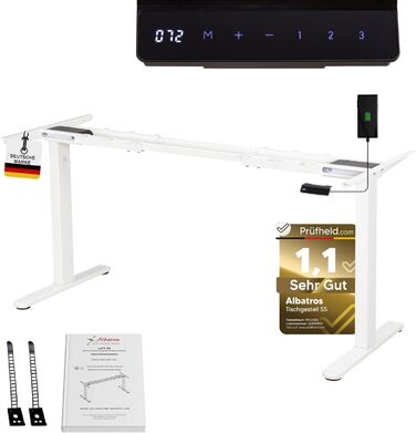 Електричний регульований стіл Albatros Lift S5: металеве шасі, ніжки, підставка | До 120 кг | Для широких стільниць 2м | Білий