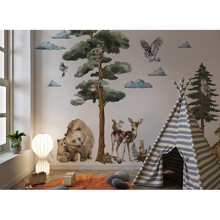 Таємниця лісу / наклейка на стіну з зображенням болотних тварин / наклейка на стіну для дитячої кімнати для хлопчиків і дівчаток / прикраса на стіну для дитячої кімнати з тваринами / овеча кімната для вітальні для хлопчиків / ms3627 (XL)