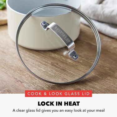 Набір посуду GreenPan x Bobby Flay 13 предметів: професійний алюміній, антипригарне покриття Ceramic, без PFAS/PFOA, індукційний, силіконові ручки, сумісний з посудомийною машиною (2.53QT соусниця з кришкою, кремовий)