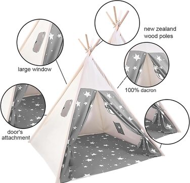Дитячий намет-типі для гри, намет-типі для дітей з вікном, індіанський намет-типі для дому та вулиці, куточок для затишку та ігор