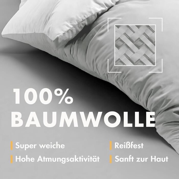 Комплект постільної білизни Sleeptime 200x200 см, 3-частини - 100% бавовна, сірий антрацит, Oeko-TEX®, блискавка, дихаючий