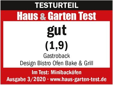 Міні-піч GASTROBACK Bake & Grill з конвекцією, 26 л, 5 функцій, Cool Touch, камінь для піци, дека, решітка, шампур