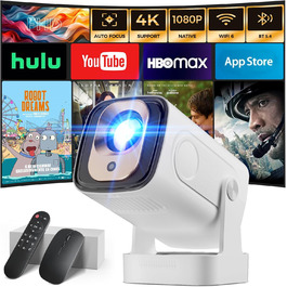 Портативний проєктор Beamer 4K з підтримкою WiFi 6, Bluetooth 5.4 та автофокусом (2025 модель)