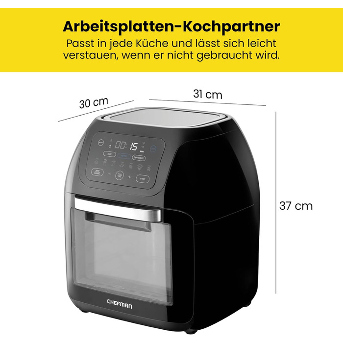 Фритюрниця Chefman мультифункціональна з ротисерією, дегідратором та конвекцією, 17 пресетів, об'єм 10л, чорна