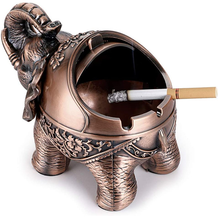 Вінтажна вітрозахисна попільничка BSTKEY з кришкою у формі слона, настільна попільничка, для внутрішнього і зовнішнього використання, в стилі ретро, для домашнього використання
