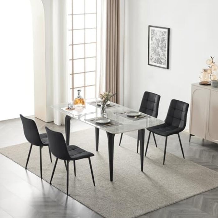 Елегантні стільці для їдальні EUGAD, комплект з 6 шт., для кухні, вітальні, чорного кольору. М'яке сидіння з оксамитовим покриттям, міцні металеві ніжки, вантажопідйомність 150 кг.