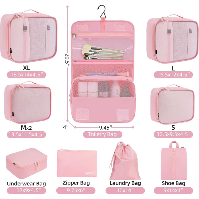 Набір органайзерів для одягу в подорож BAGAIL, 10 шт., компресійні пакувальні куби для валізи та ручної поклажі, рожевий