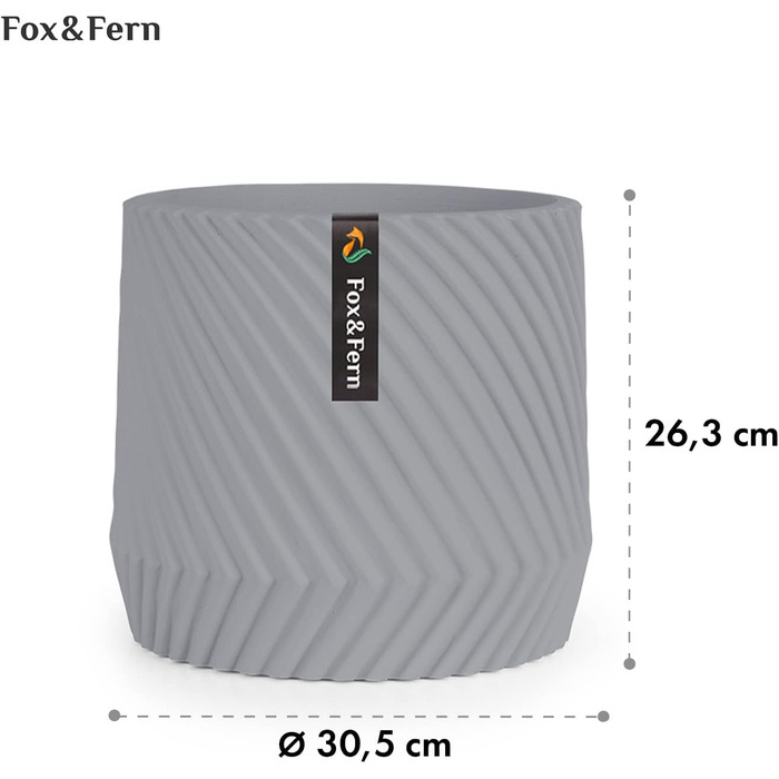 Квітчар Fox & Fern Großer: великий горщик для квітів з полістиролу (30,5 см) з 3D-текстурою та дренажним отвором, для дому та бетону