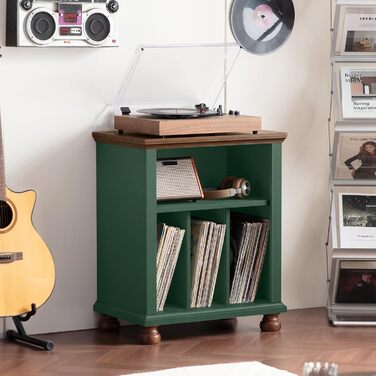 Стійка для програвача LELELINKY, полиця для платівок, місце для 200 платівок, дерев'яний стіл для програвача, полиця для платівок у вітальню, спальню, офіс (зелений)