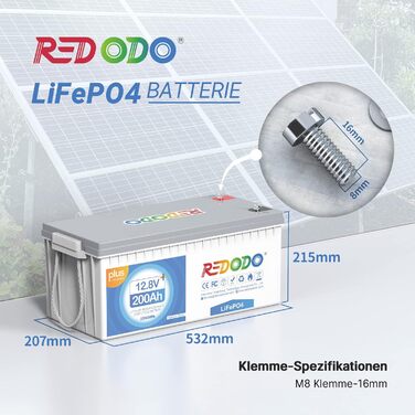 Акумулятор Redodo LiFePO4 12V 200Ah Plus, 200A BMS, 4000-15000 циклів, заміна на свинцево-кислотний, AGM, гель