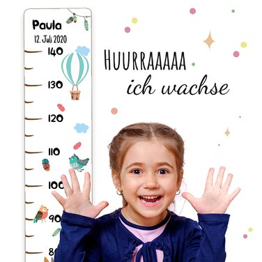 Дитяча дерев'яна вимірювальна паличка Holzura, вимірювальна паличка з іменем для дитячої кімнати, подарунок на день народження для хлопчика та дівчинки, вимірювач зросту для дітей (лев, дерево з білим покриттям)